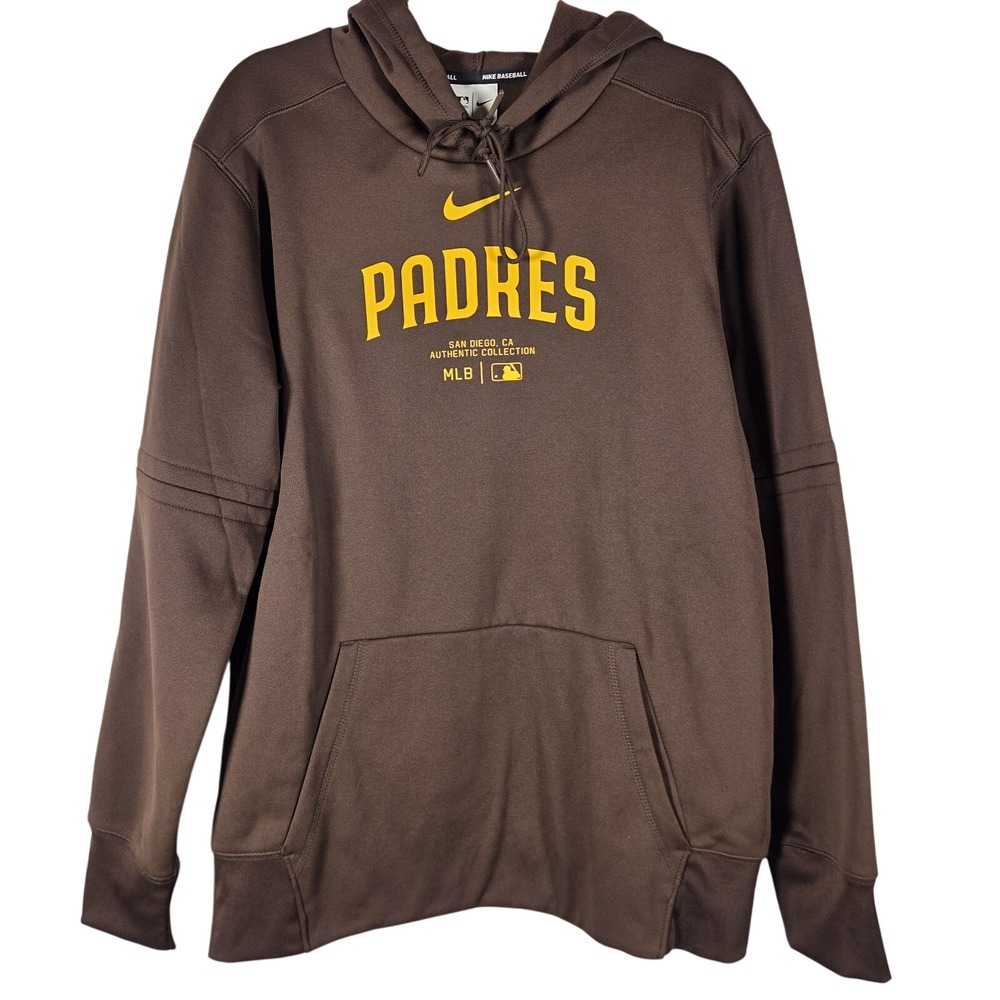 Nike Padres Hoodie Mens Medium Brown Therma-FIT MLB Authentic Collection Gameday